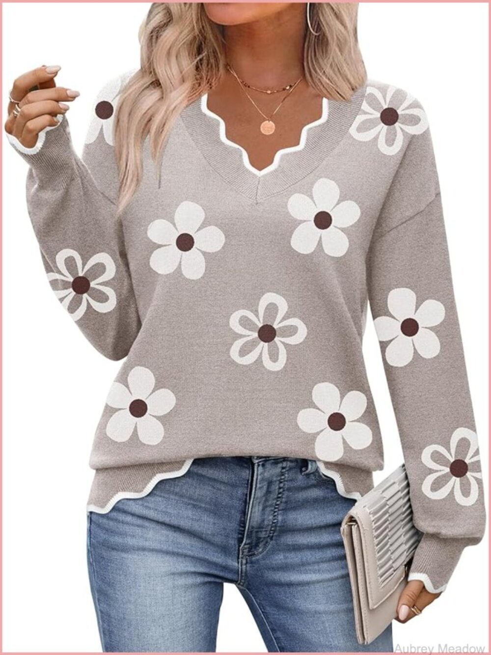 V Neck Sweater Casual Long Sleeve Lightweight Ribbed Knit Pullover